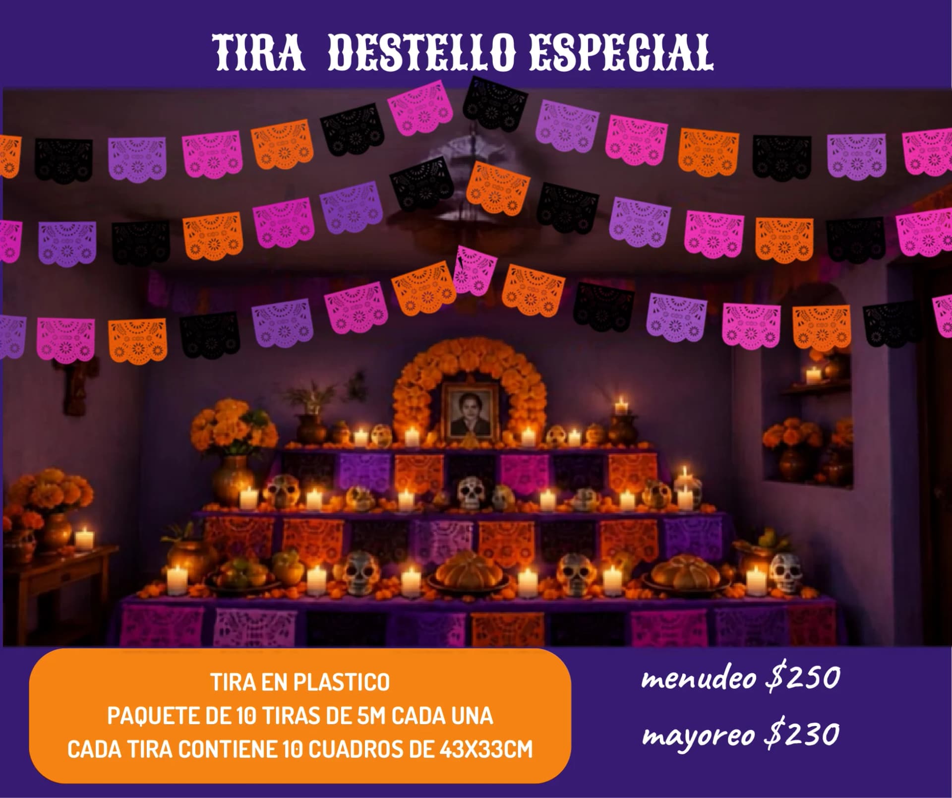 Tira Destello Especial - Día de Muertos (Plastico) - Catálogo VIP