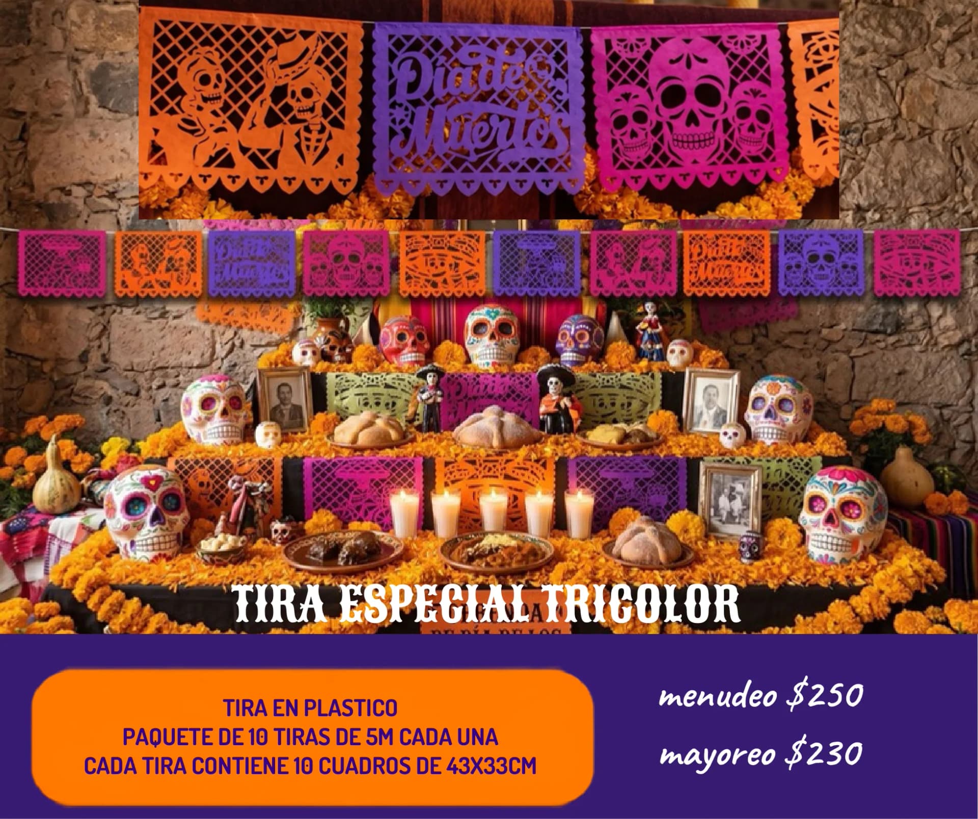 Tira Especial Tricolor - Día de Muertos (Plastico) - Catálogo VIP