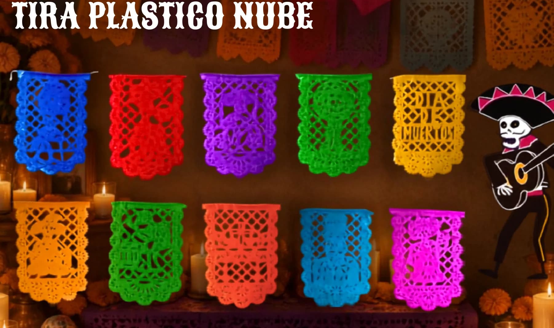 Tira Plastico Nube - Día de Muertos (Plastico) - Diseño - Papel Picado Auténtico DecorameC