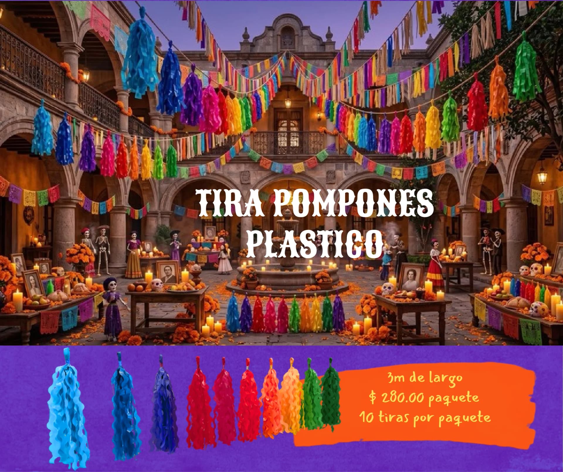 Tira Pompones - Día de Muertos (Plastico) - Catálogo VIP