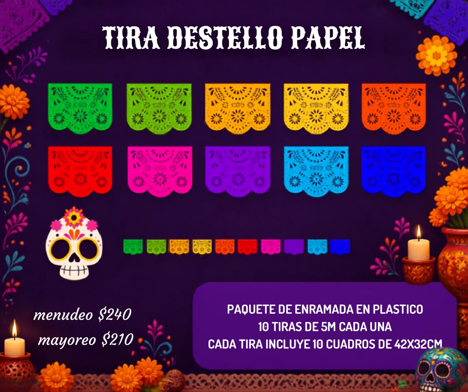 Tira Destello Papel - Día de Muertos (Papel China) - Catálogo VIP