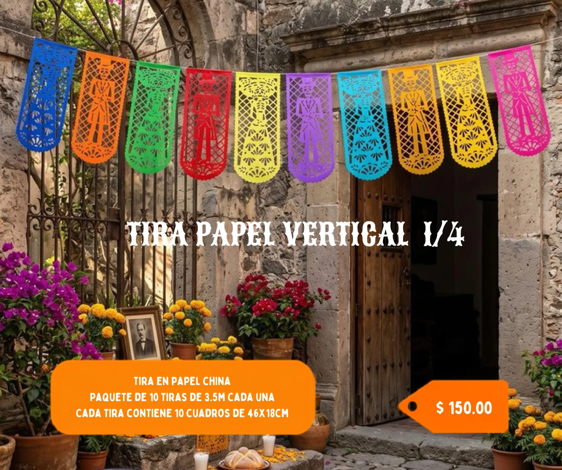 Tira Papel Vertical 1/4 - Día de Muertos (Papel China) - Catálogo VIP