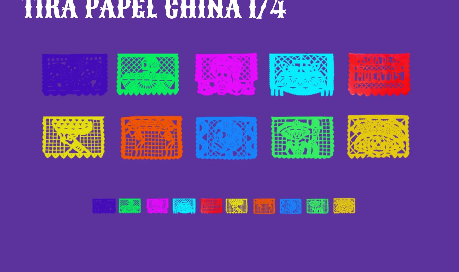 Tira Papel China 1/4 - Día de Muertos (Papel China) - Diseño - Papel Picado Auténtico DecorameC