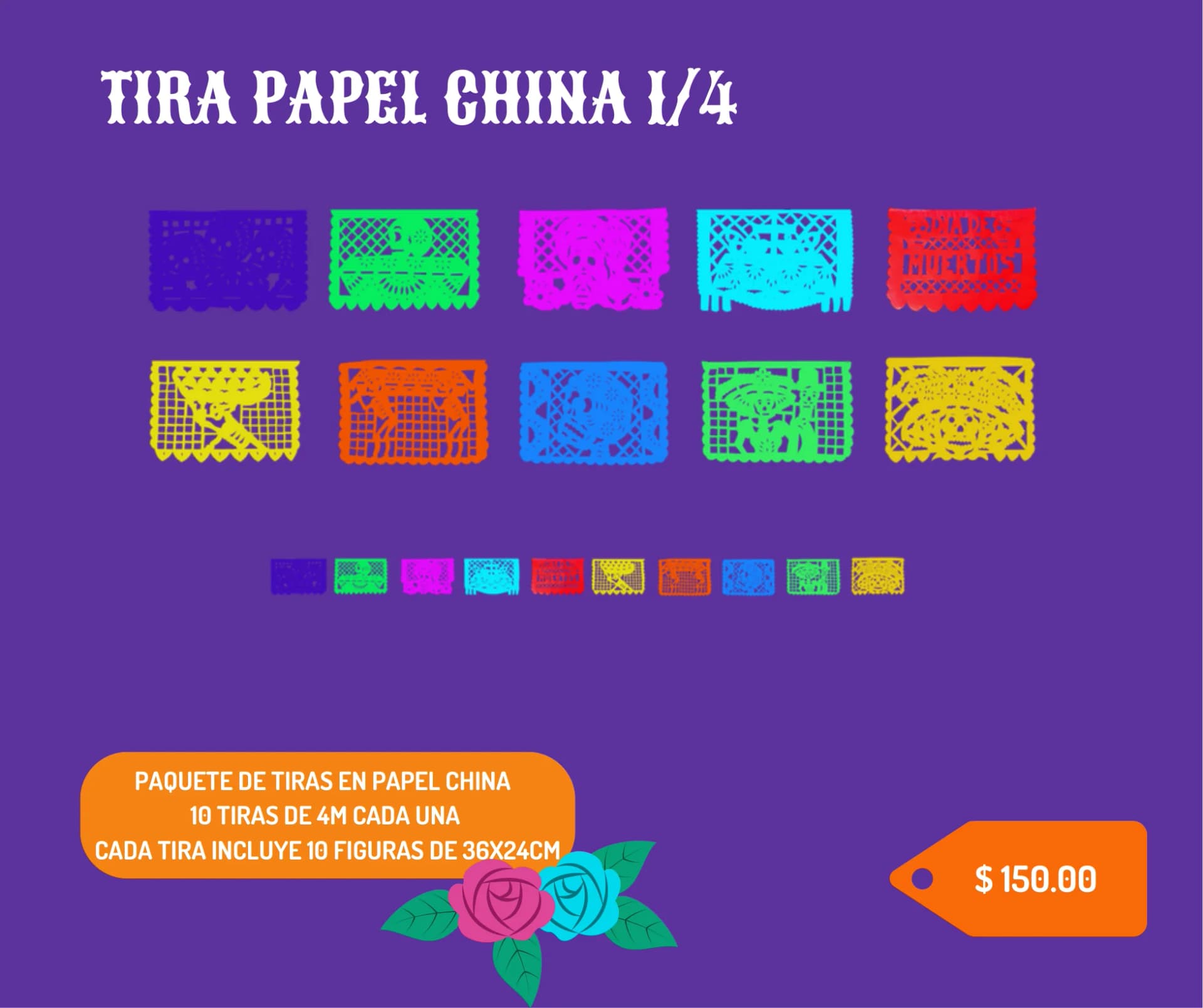 Tira Papel China 1/4 - Día de Muertos (Papel China) - Catálogo VIP