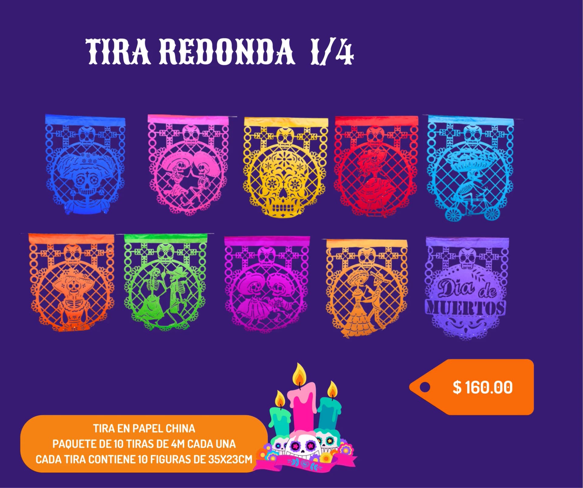 Tira Redonda 1/4 - Día de Muertos (Papel China) - Catálogo VIP