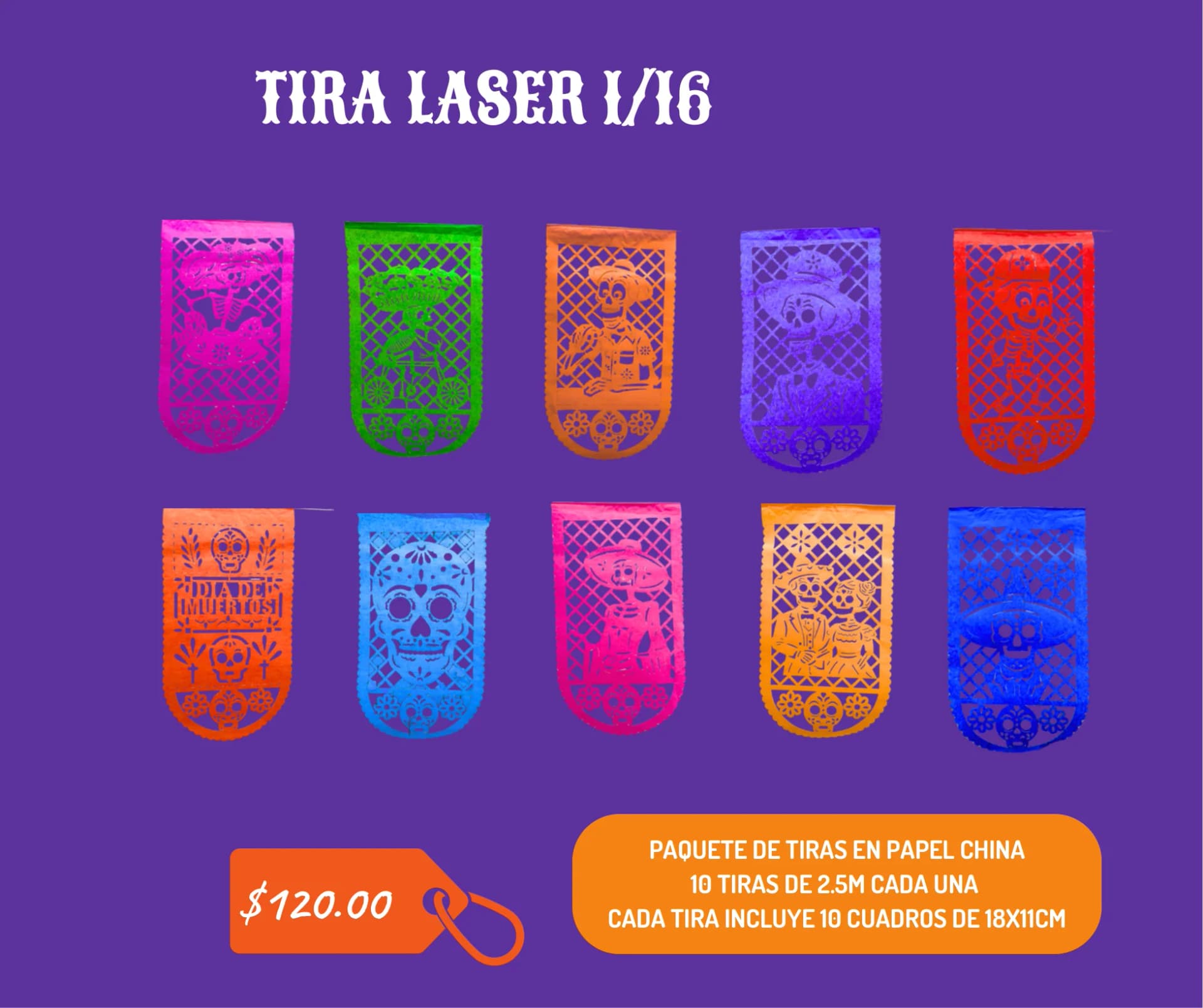 Tira Laser 1/16 - Día de Muertos (Papel China) - Catálogo VIP