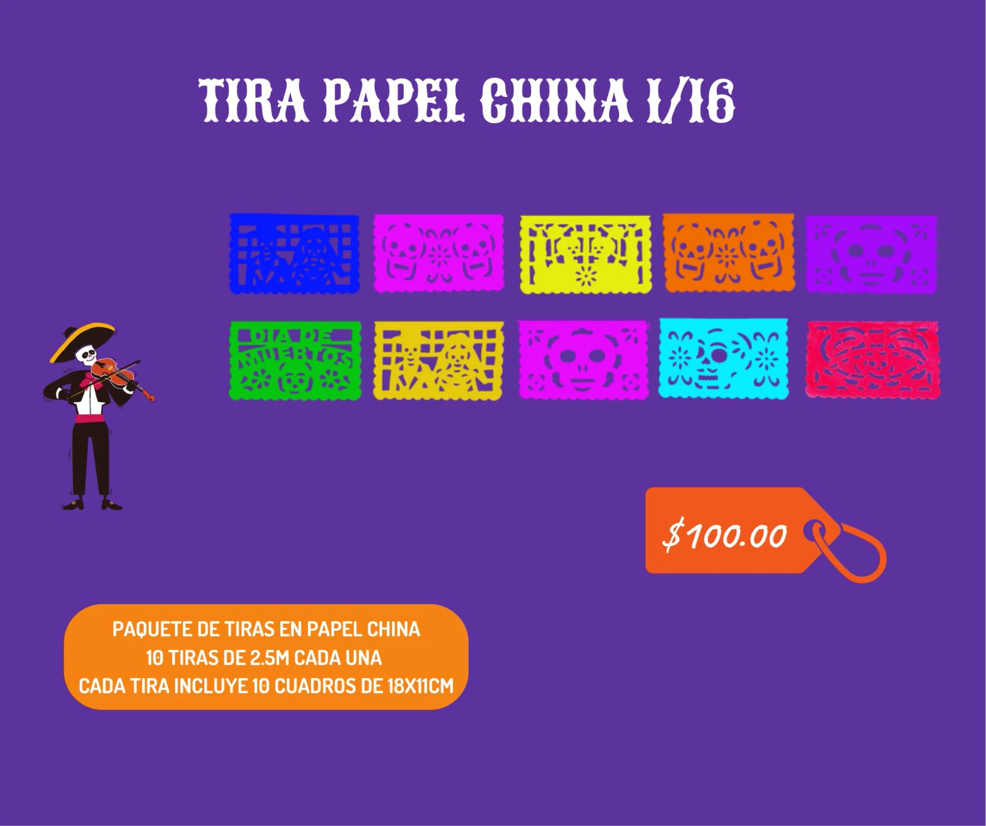 Tira Papel China 1/16 - Día de Muertos (Papel China) - Catálogo VIP