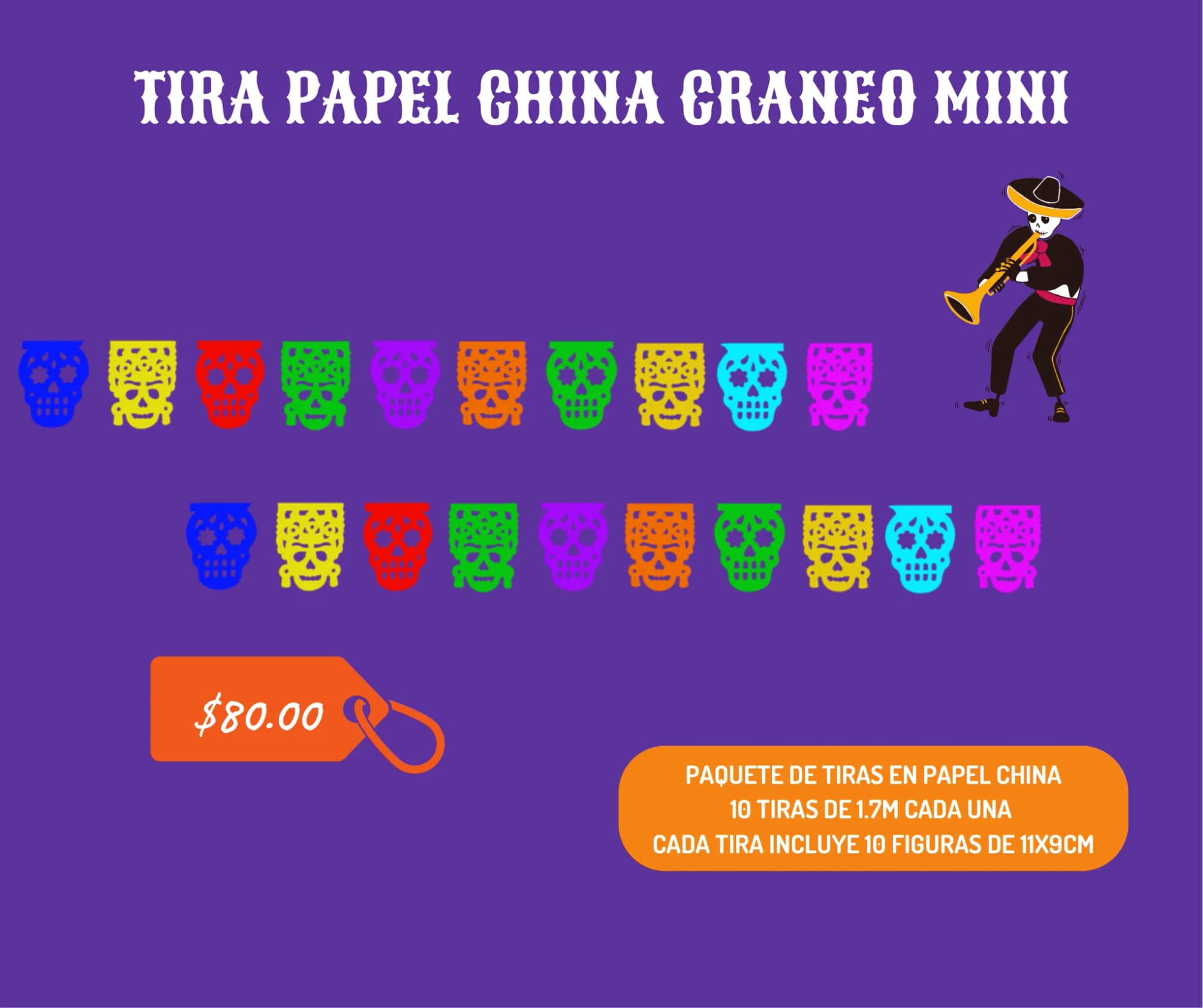 Tira Papel China Craneo Mini - Día de Muertos (Papel China) - Catálogo VIP