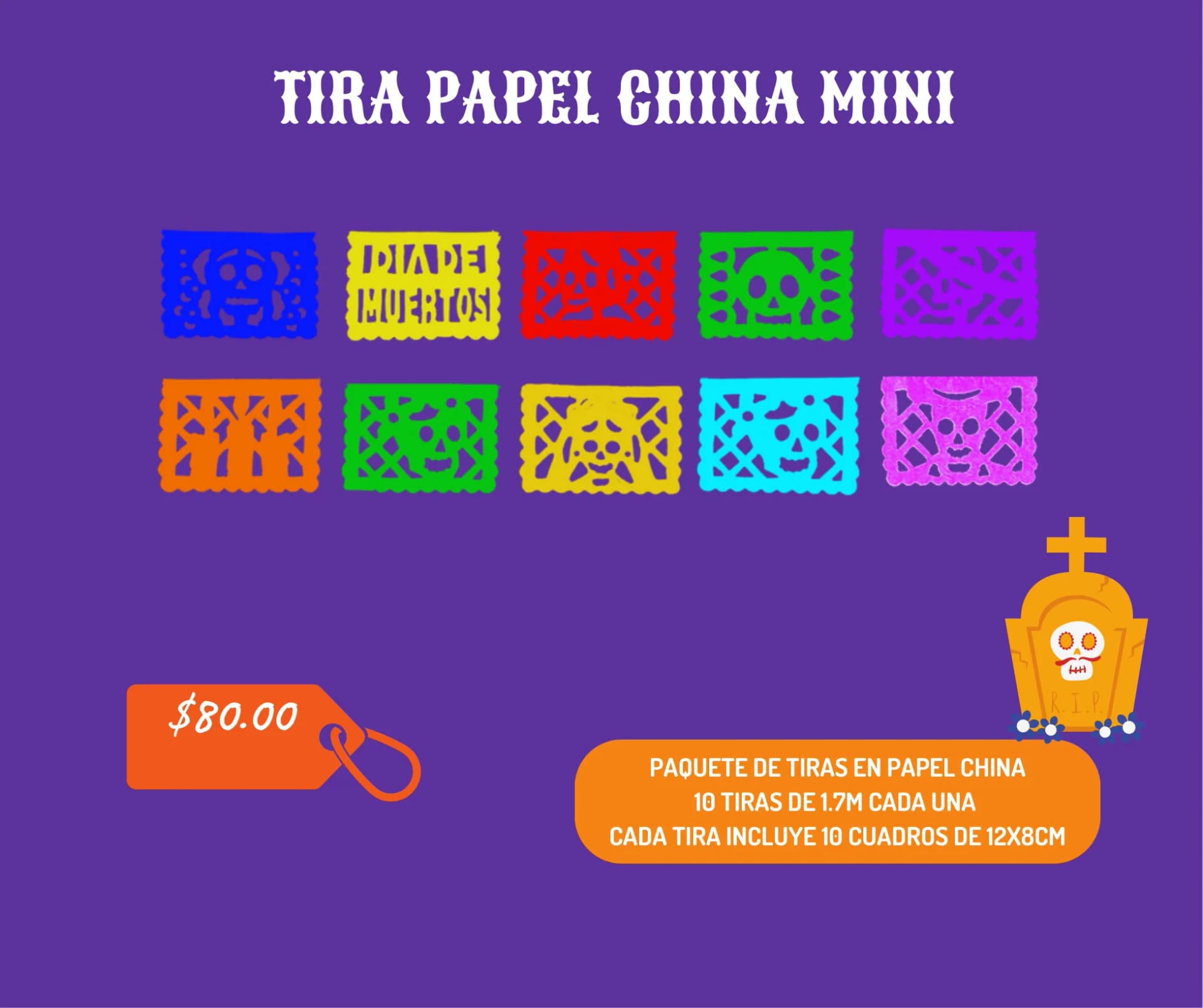Tira Papel China Mini - Día de Muertos (Papel China) - Catálogo VIP