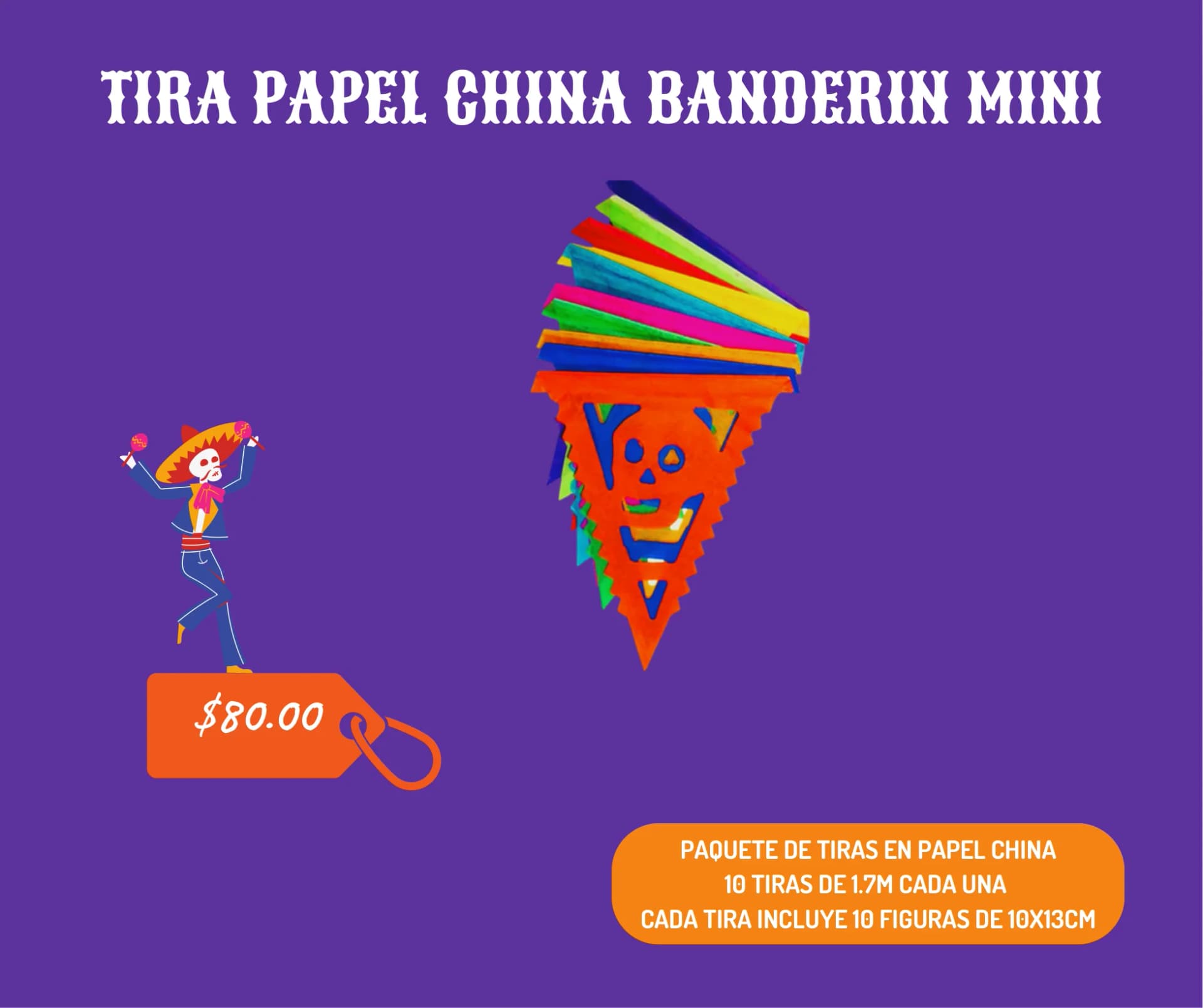 Tira Papel China Banderin Mini - Día de Muertos (Papel China) - Catálogo VIP
