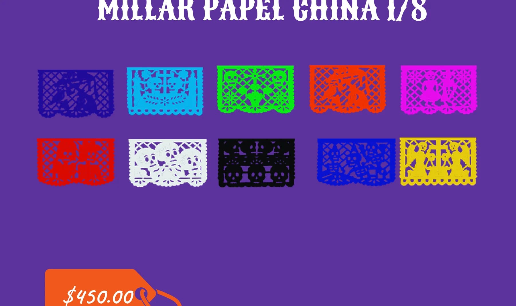 Millar Papel China 1/8 - Día de Muertos (Papel China) - Diseño - Papel Picado Auténtico DecorameC