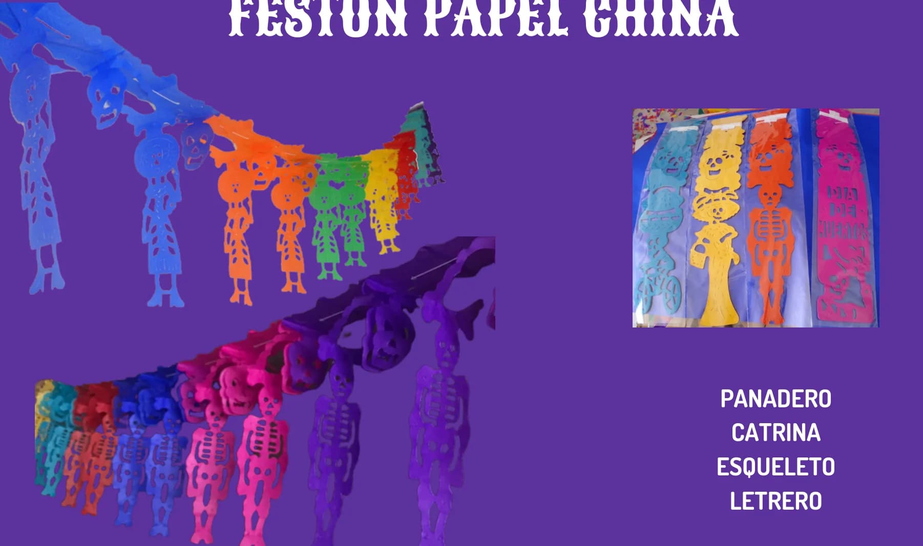 Feston Papel China - Día de Muertos (Papel China) - Diseño - Papel Picado Auténtico DecorameC