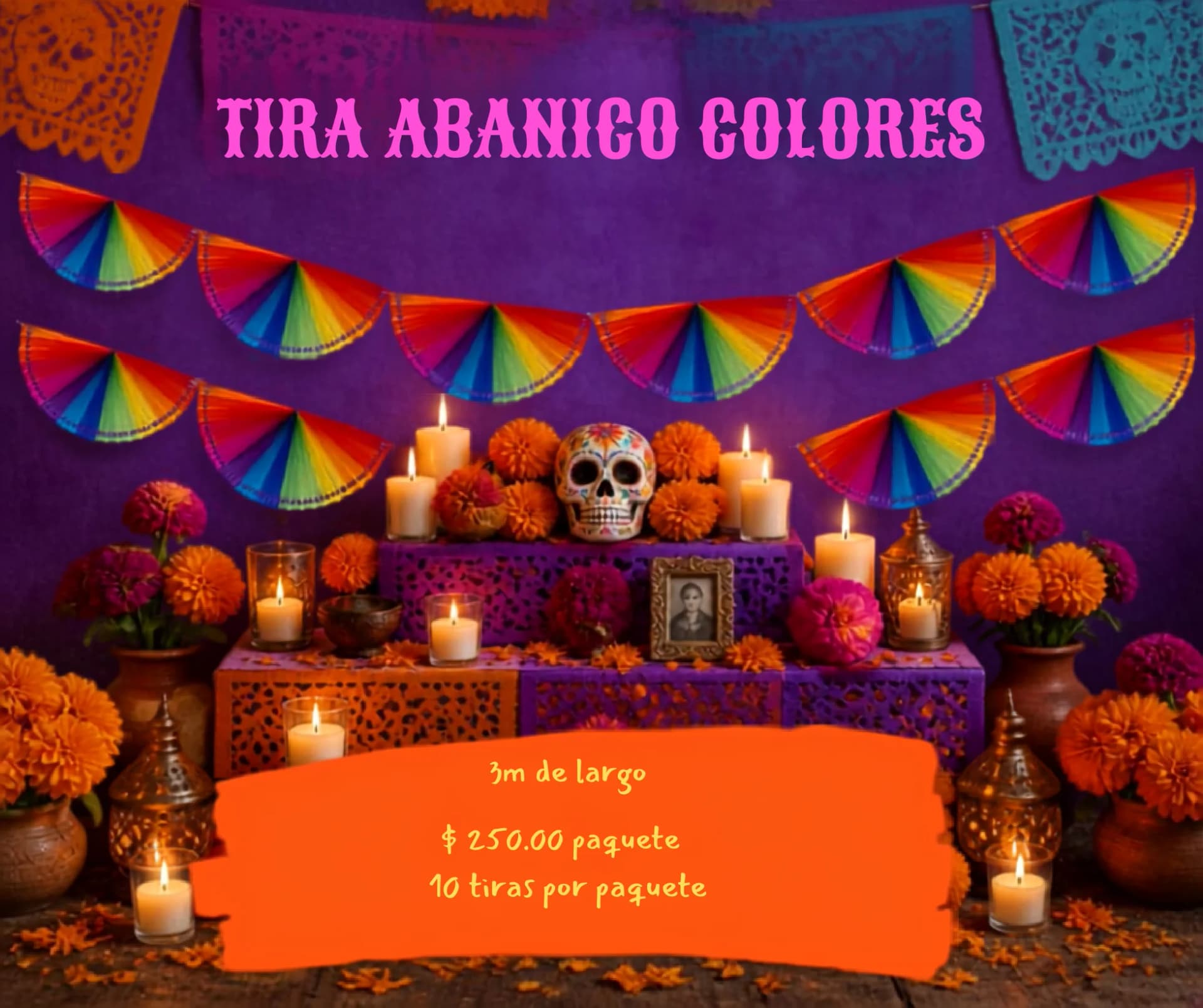 Tira Abanico Colores - Día de Muertos (Papel China) - Catálogo VIP