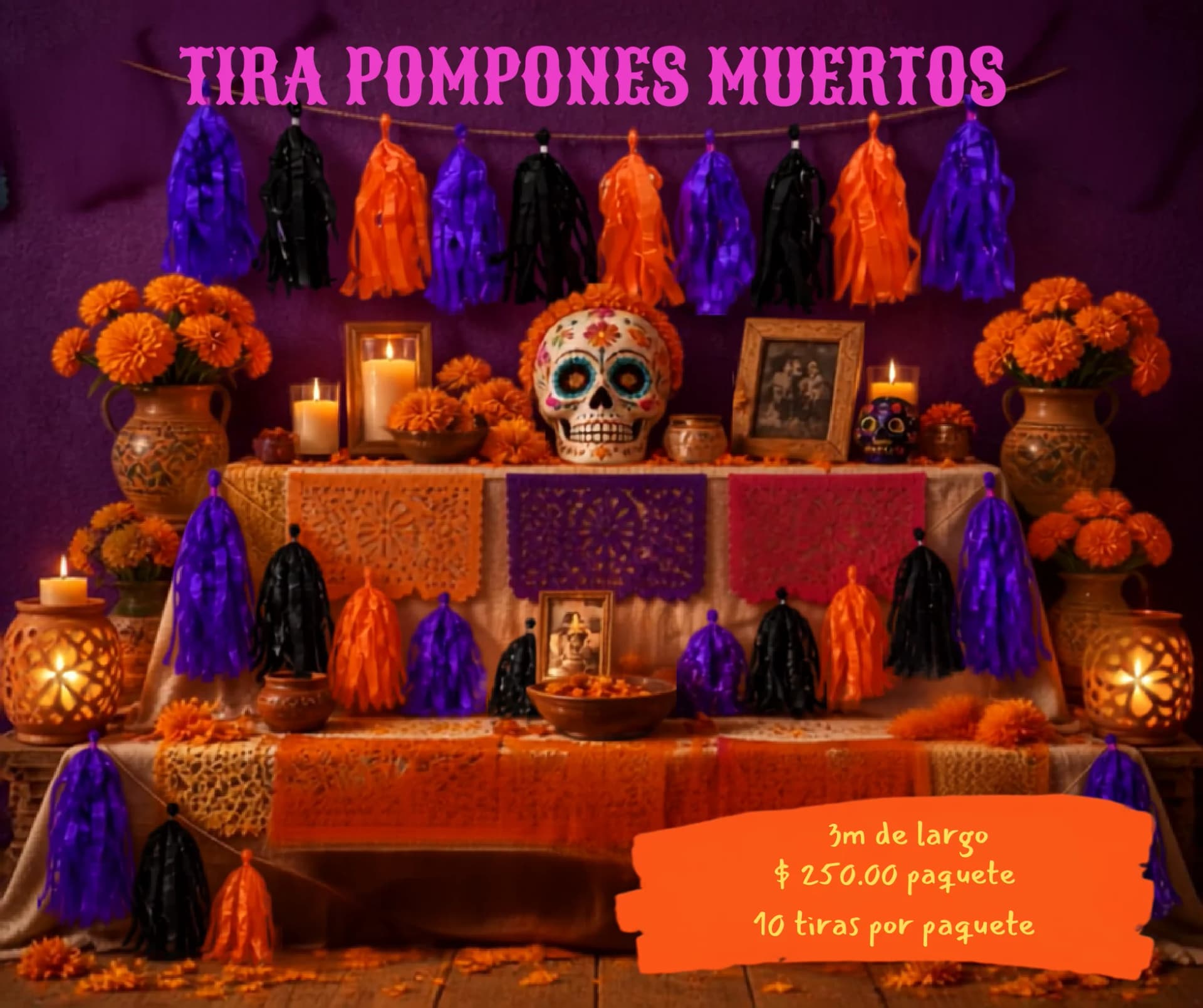 Tira Pompones Muertos - Día de Muertos (Papel China) - Catálogo VIP