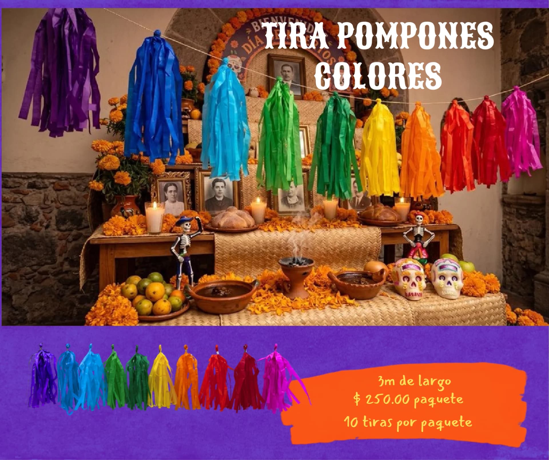 Tira Pompones - Día de Muertos (Papel China) - Catálogo VIP