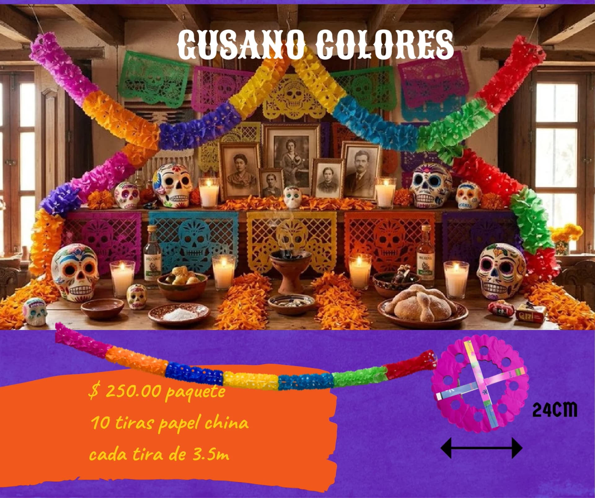 Gusano Colores - Día de Muertos (Papel China) - Catálogo VIP