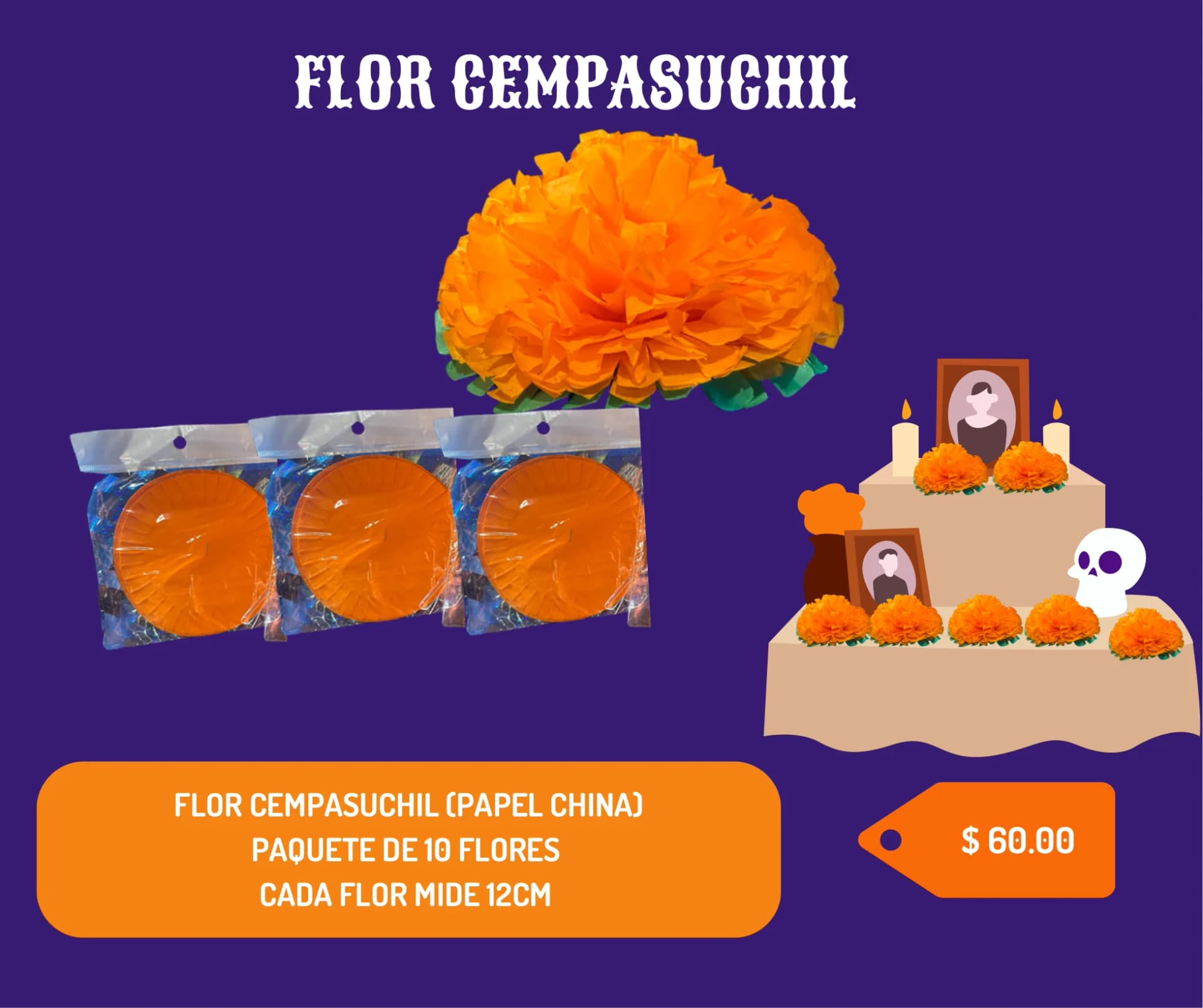 Flor Cempasuchil - Día de Muertos (Papel China) - Catálogo VIP