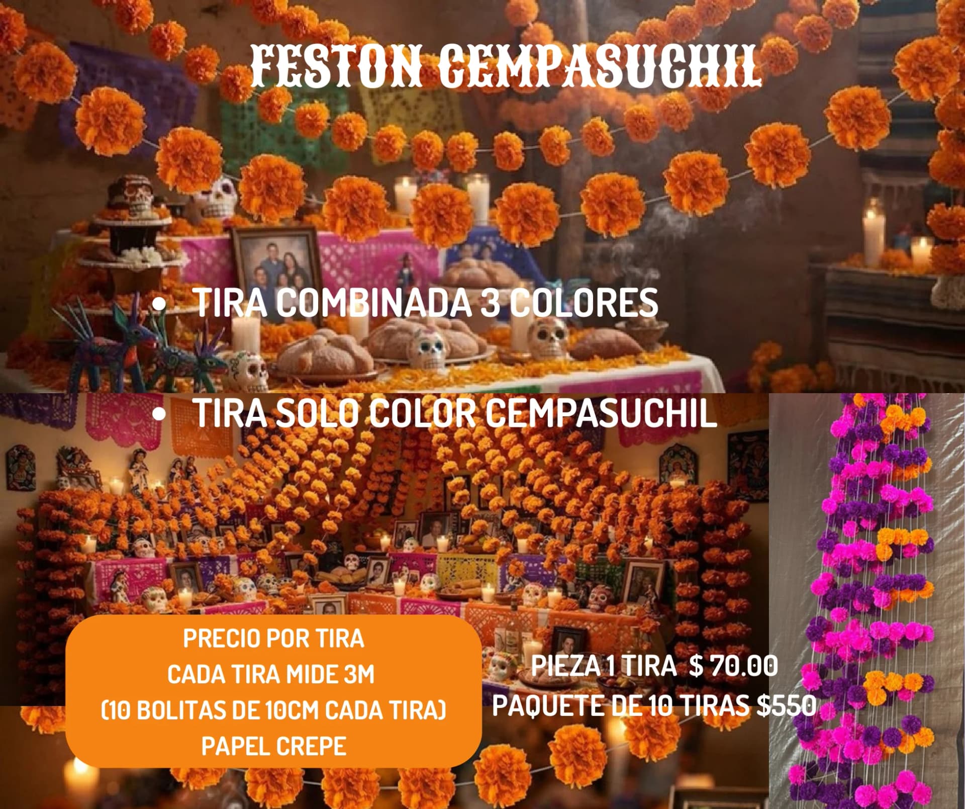 Feston Cempasuchil - Día de Muertos (Papel China) - Catálogo VIP