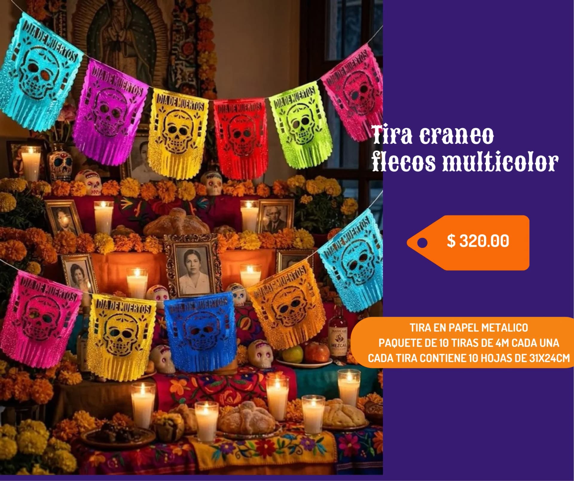 Tira Craneo - Día de Muertos (Papel Metalico) - Catálogo VIP