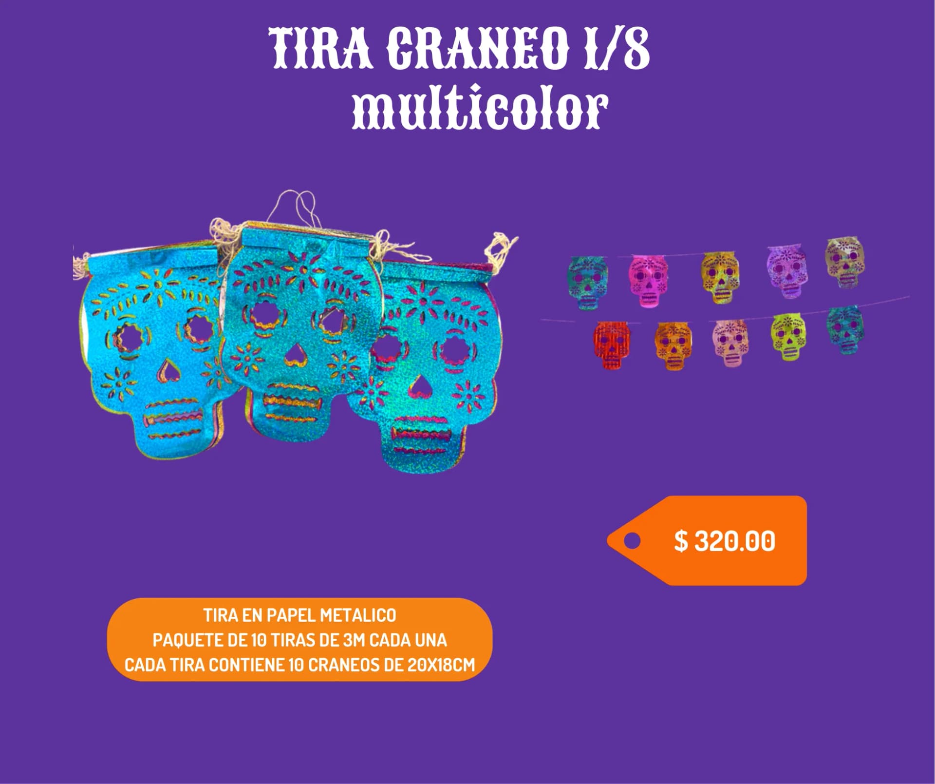 Tira Craneo 1/8 - Día de Muertos (Papel Metalico) - Catálogo VIP