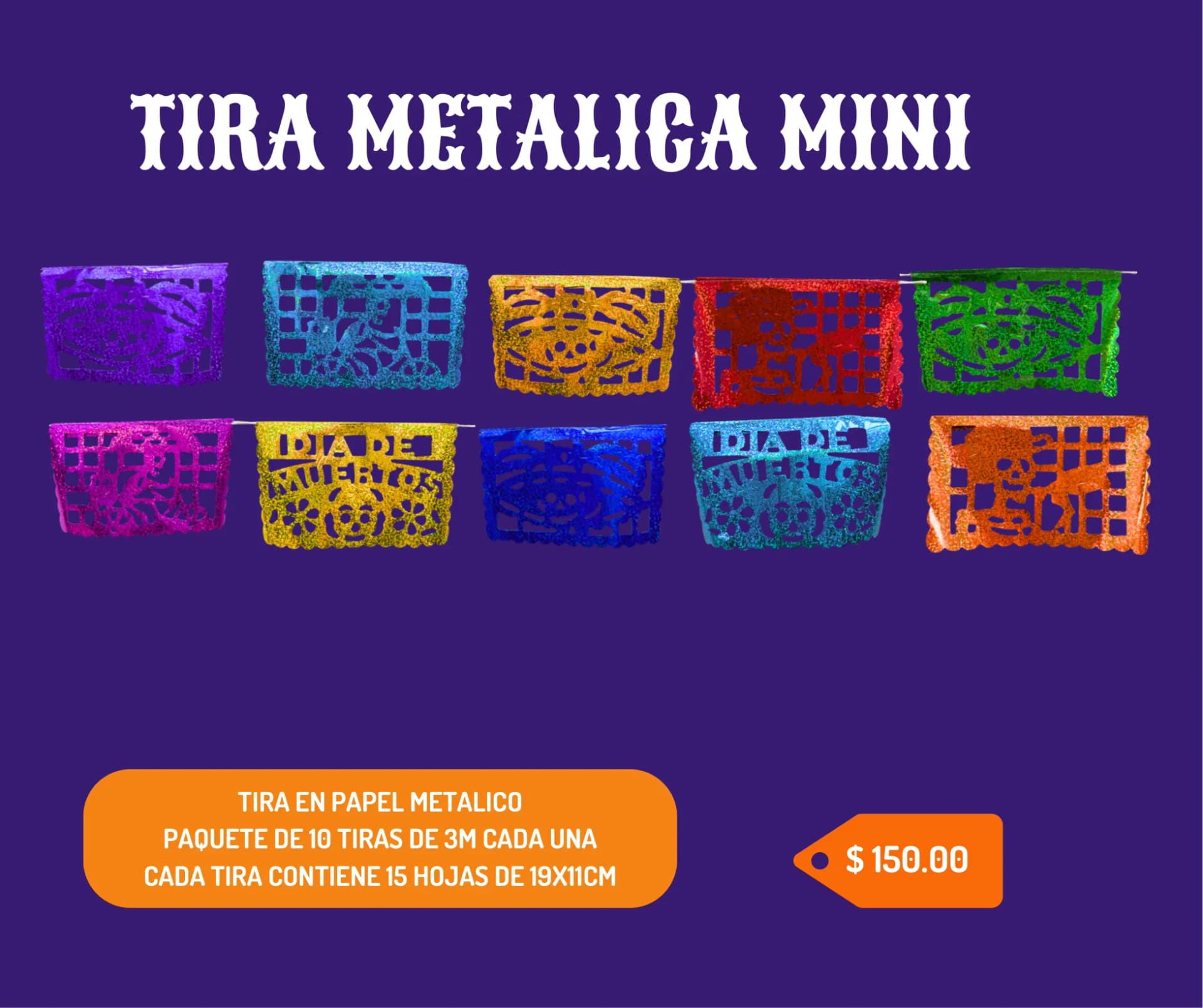 Tira Metalica Mini - Día de Muertos (Papel Metalico) - Catálogo VIP