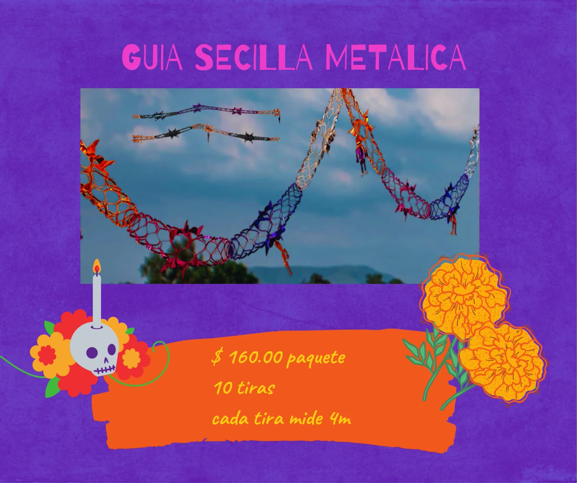 Guia Secilla Metalica - Día de Muertos (Papel Metalico) - Catálogo VIP