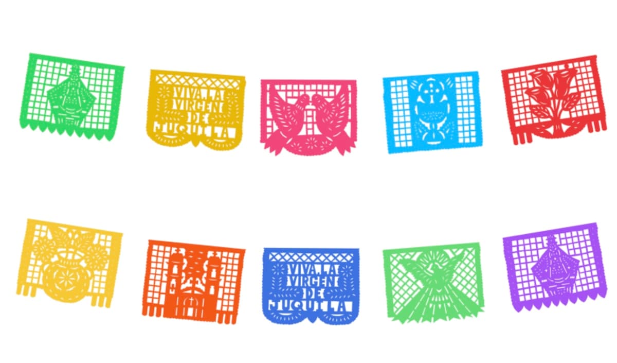 Tira Enramada de Papel Picado Virgen de Juquila Colores - Fabricado en Huixcolotla Puebla por DecorameC Tira de Papel Picado Virgen de Guadalupe Enramada de Plastico - Papel Picado Auténtico DecorameC