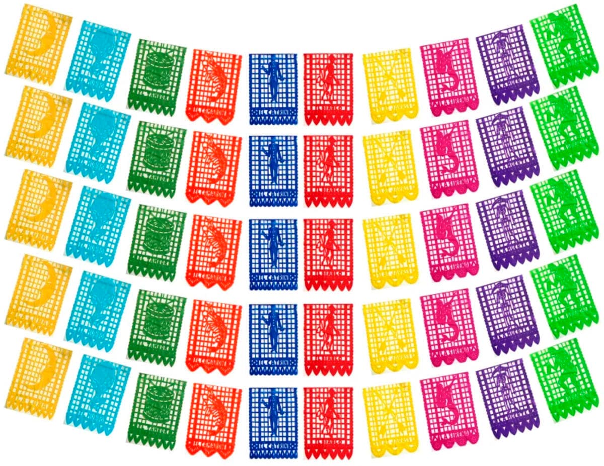 Papel Picado de Lotería en Tira Lista para Colgar - Fabricado en Huixcolotla Puebla por DecorameC Papel Picado Loteria en tira lista para colgar Plastico Picado - Papel Picado Auténtico DecorameC