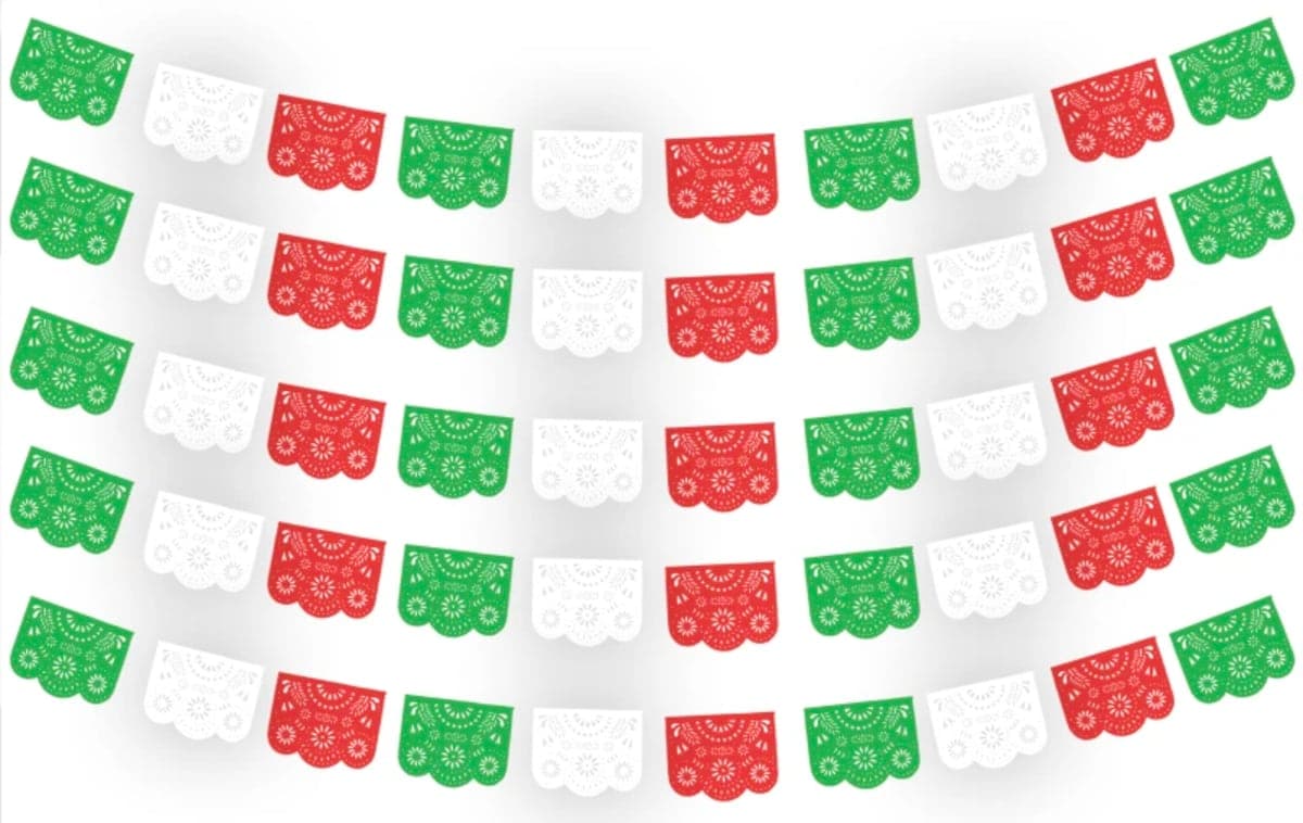 Tira Tricolor para Fiestas Patrias Lista para Colgar - Fabricado en Huixcolotla Puebla por DecorameC TIRA LISTA PARA COLGAR TRICOLOR FIESTAS PATRIAS - VIRGEN DE GUADALUPE - 20 DE NOVIEMBRE - Papel Picado Auténtico DecorameC