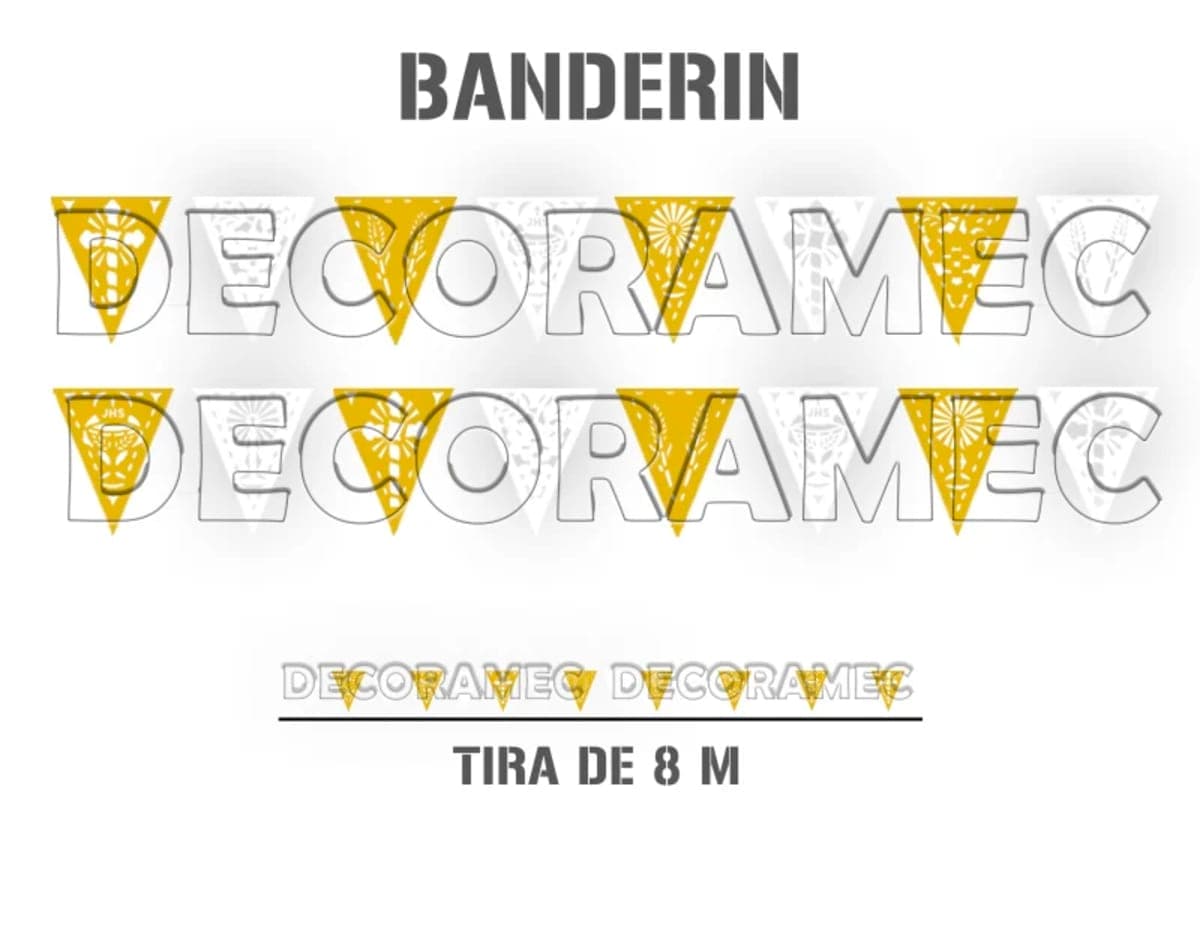 Banderín Calado Religioso Amarillo y Blanco | DECORAMEC - Fabricado en Huixcolotla Puebla por DecorameC Banderin Religioso Amarillo con Blanco listo para colgar - Papel Picado Auténtico DecorameC