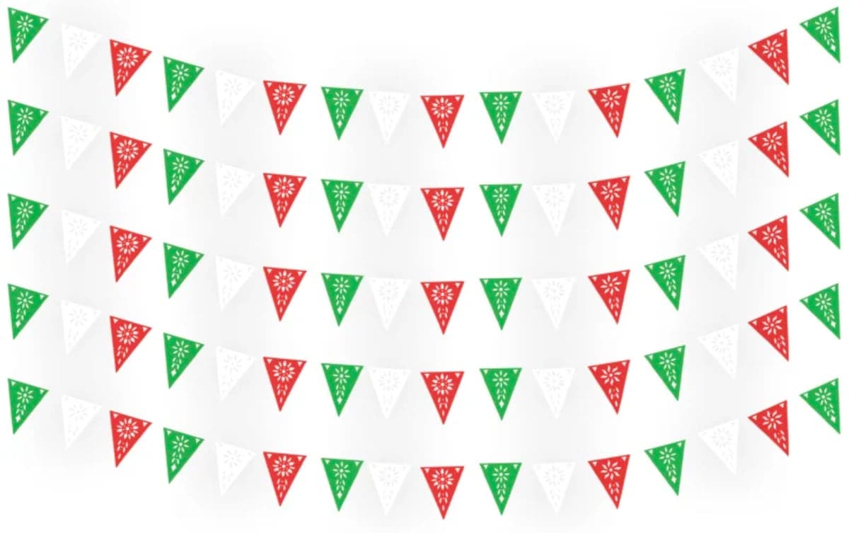 Banderín Calado Triángulo en Tira de Plástico Picado - Fabricado en Huixcolotla Puebla por DecorameC Banderin Calado Triangulo en Tira de plastico picado - Papel Picado Auténtico DecorameC