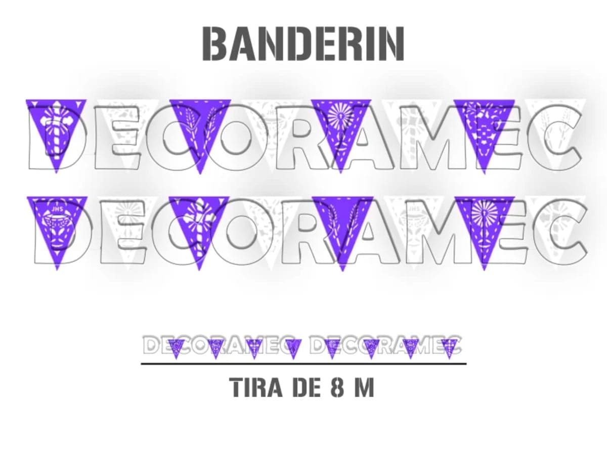 Banderín en Tira de Plástico Morado con Blanco | Resistente - Fabricado en Huixcolotla Puebla por DecorameC Banderin de Tira de Plastico Morado con Blanco - Papel Picado Auténtico DecorameC