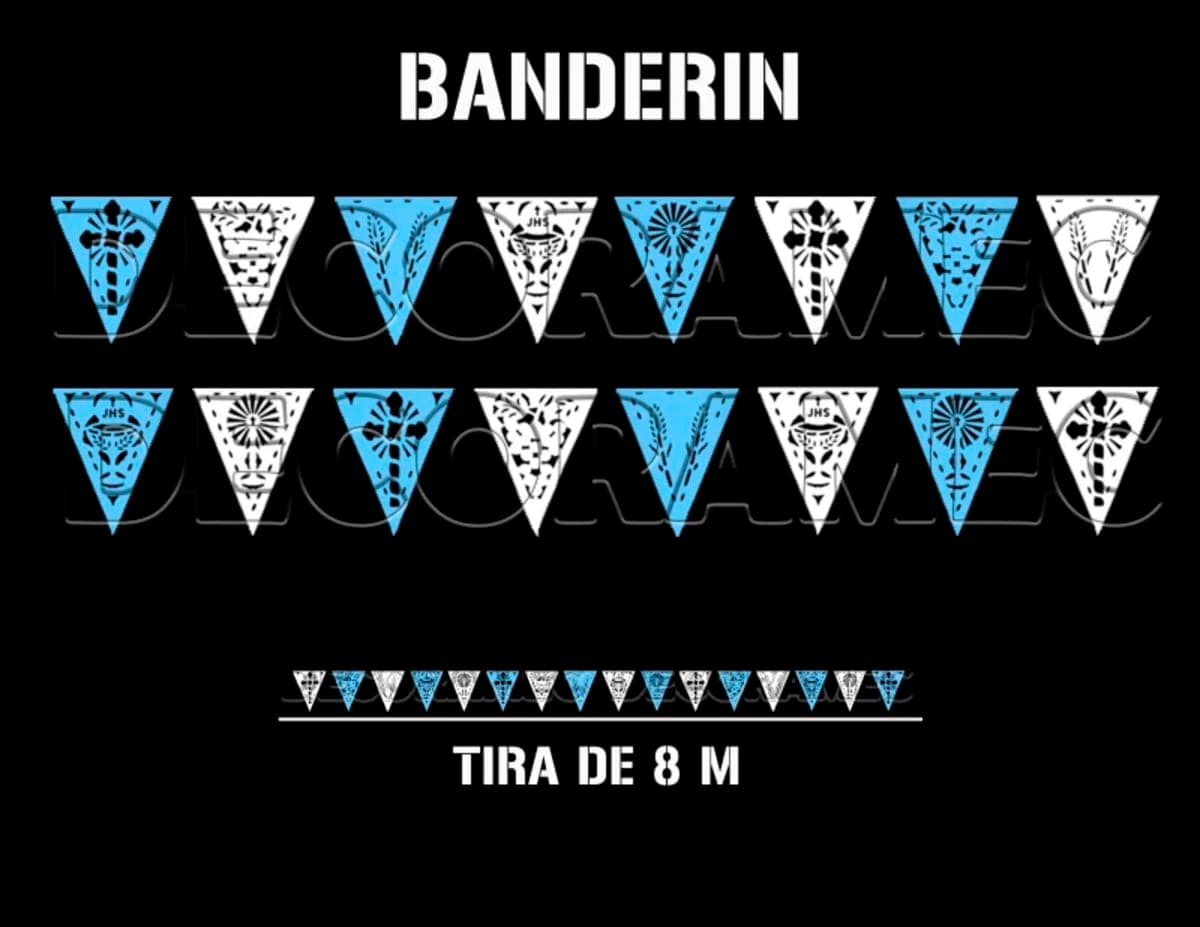 Banderín Triangulo Religioso Azul con Blanco Listo para Envio - Fabricado en Huixcolotla Puebla por DecorameC banderin religioso azul con blanco tira de plastico triangulo papel picado - Papel Picado Auténtico DecorameC