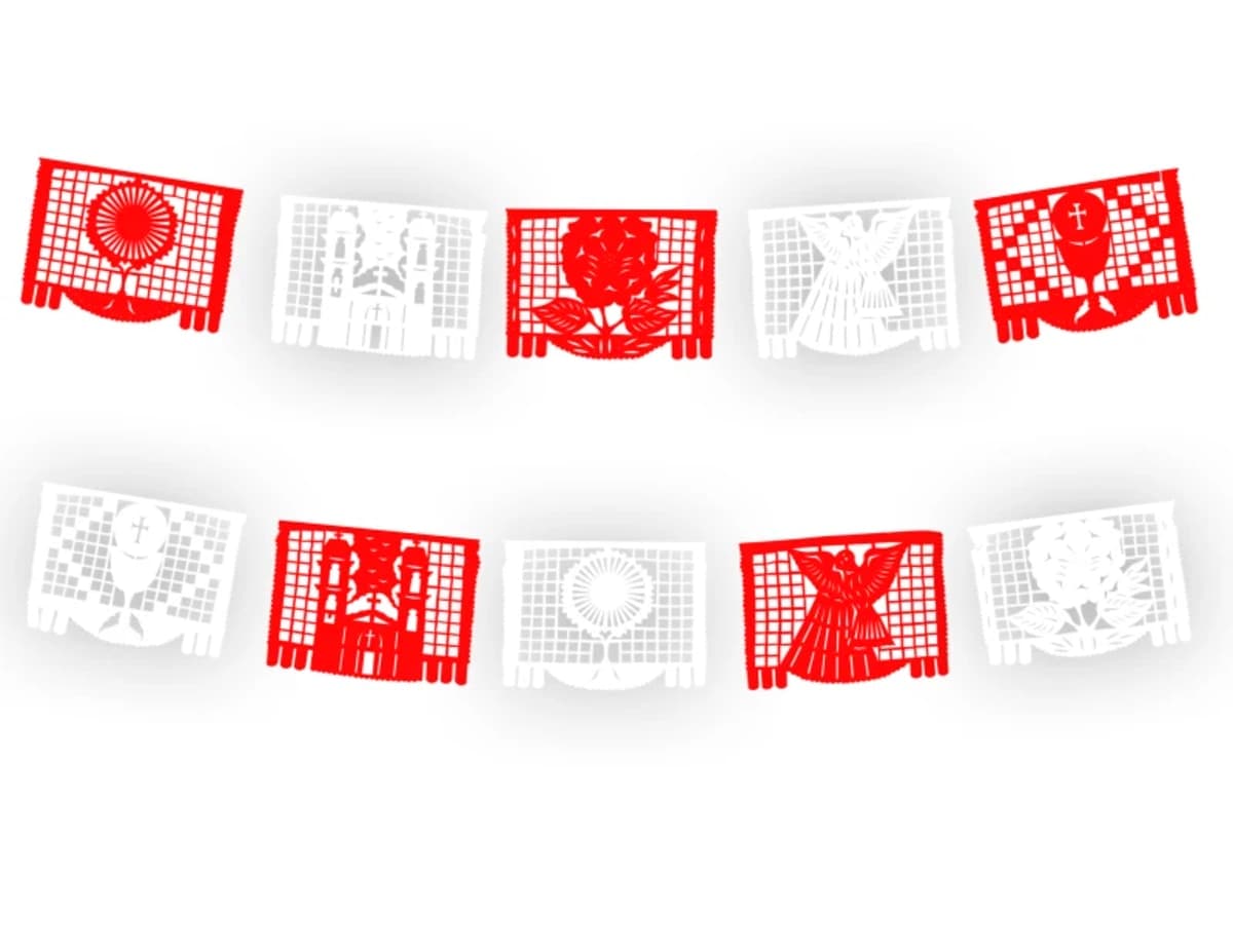 Enramada Religiosa Rojo con Blanco | Lista para Envío - Fabricado en Huixcolotla Puebla por DecorameC Enramada Religiosa Rojo con Blanco listo para envio - Papel Picado Auténtico DecorameC