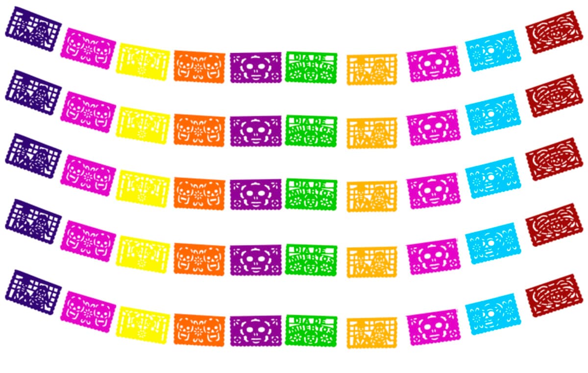 Tira de Papel Picado Día de Muertos | Papel China | Papel Seda - Fabricado en Huixcolotla Puebla por DecorameC Tira de Papel Picado Dia de Muertos Papel China Enramada Lista Para envio - Papel Picado Auténtico DecorameC