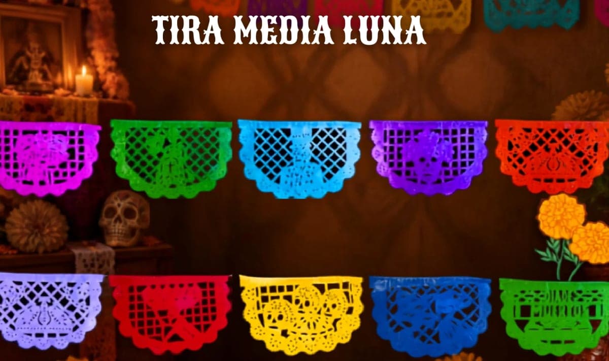 Tira Media Luna - Día de Muertos (Plastico) - Fabricado en Huixcolotla Puebla por DecorameC Tira Media Luna - Día de Muertos (Plastico) - Diseño - Papel Picado Auténtico DecorameC