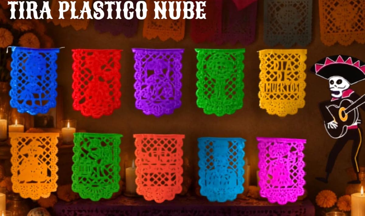Tira Plastico Nube - Día de Muertos (Plastico) - Fabricado en Huixcolotla Puebla por DecorameC Tira Plastico Nube - Día de Muertos (Plastico) - Diseño - Papel Picado Auténtico DecorameC