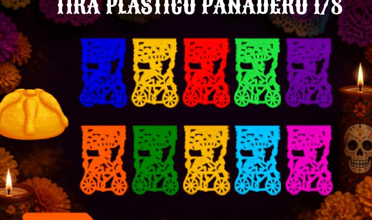 Tira Plastico Panadero 1/8 - Día de Muertos (Plastico) - Fabricado en Huixcolotla Puebla por DecorameC Tira Plastico Panadero 1/8 - Día de Muertos (Plastico) - Diseño - Papel Picado Auténtico DecorameC