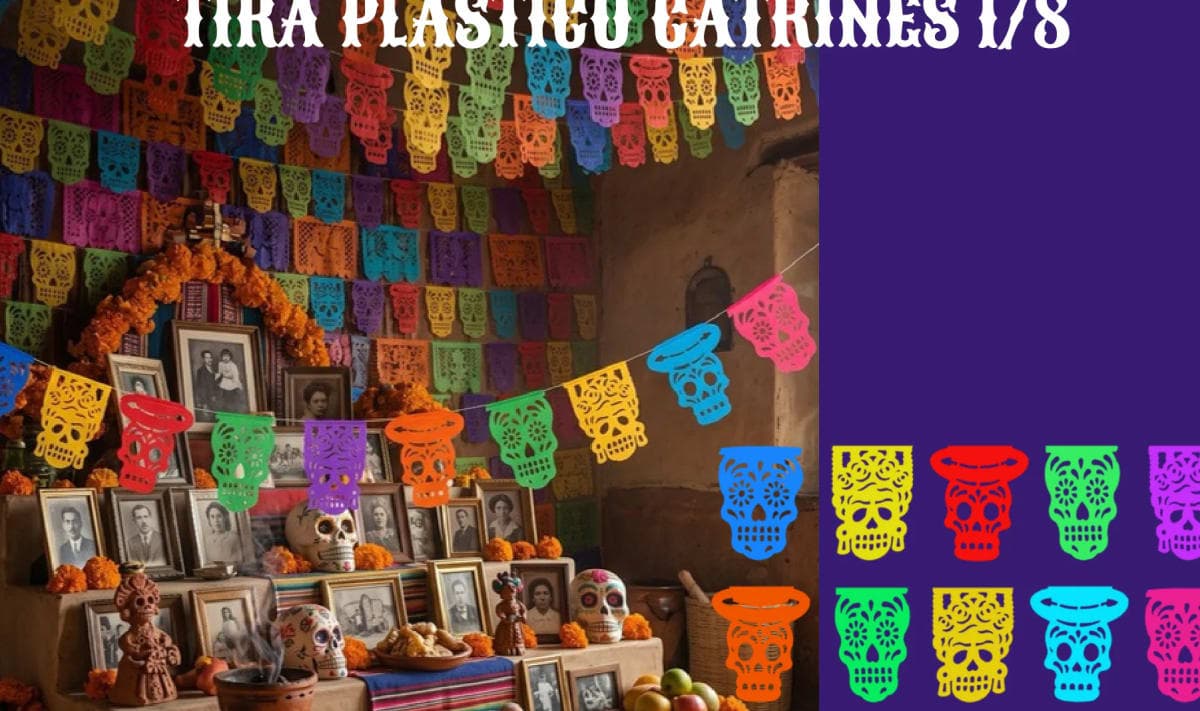 Tira Plastico Catrines 1/8 - Día de Muertos (Plastico) - Fabricado en Huixcolotla Puebla por DecorameC Tira Plastico Catrines 1/8 - Día de Muertos (Plastico) - Diseño - Papel Picado Auténtico DecorameC