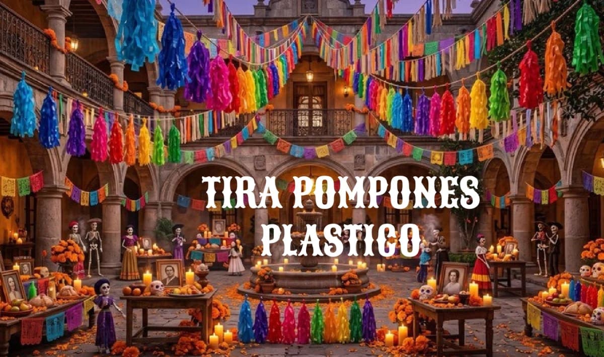 Tira Pompones - Día de Muertos (Plastico) - Fabricado en Huixcolotla Puebla por DecorameC Tira Pompones - Día de Muertos (Plastico) - Diseño - Papel Picado Auténtico DecorameC