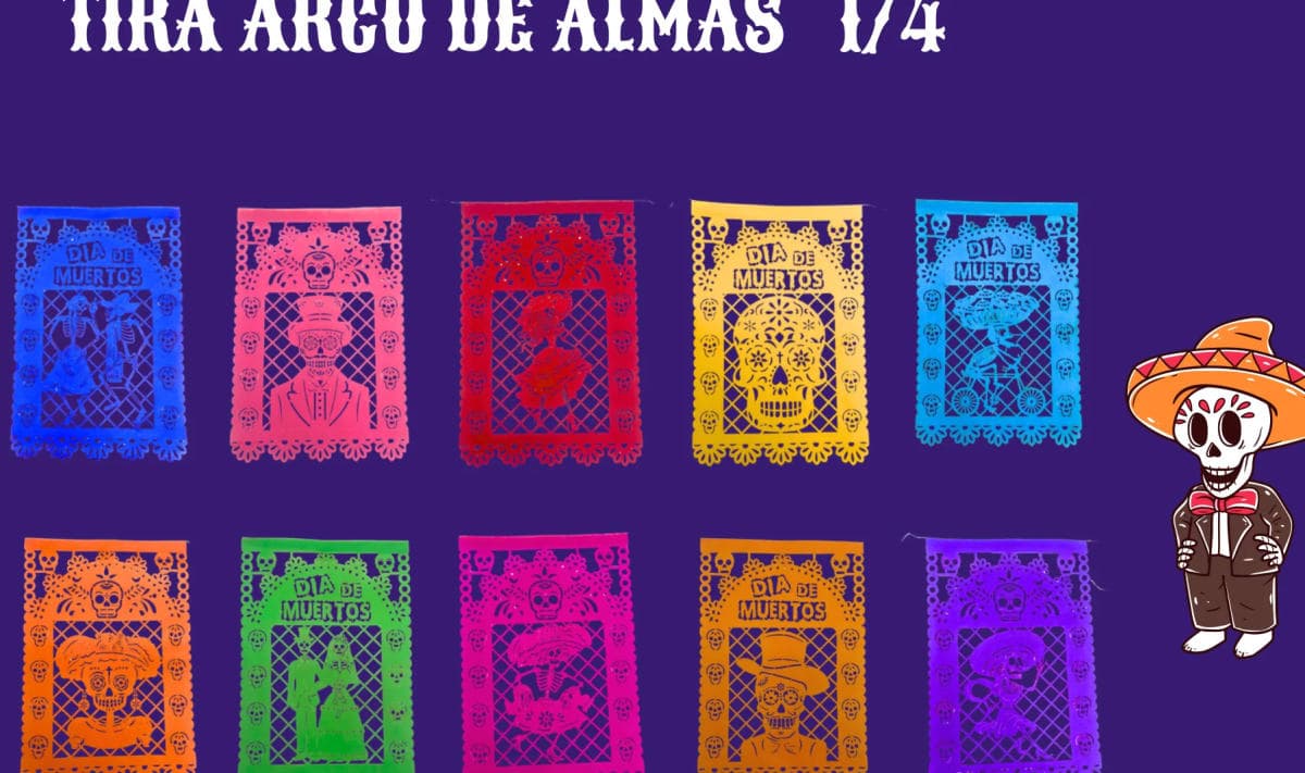 Tira Arco De Almas 1/4 - Día de Muertos (Papel China) - Fabricado en Huixcolotla Puebla por DecorameC Tira Arco De Almas 1/4 - Día de Muertos (Papel China) - Diseño - Papel Picado Auténtico DecorameC
