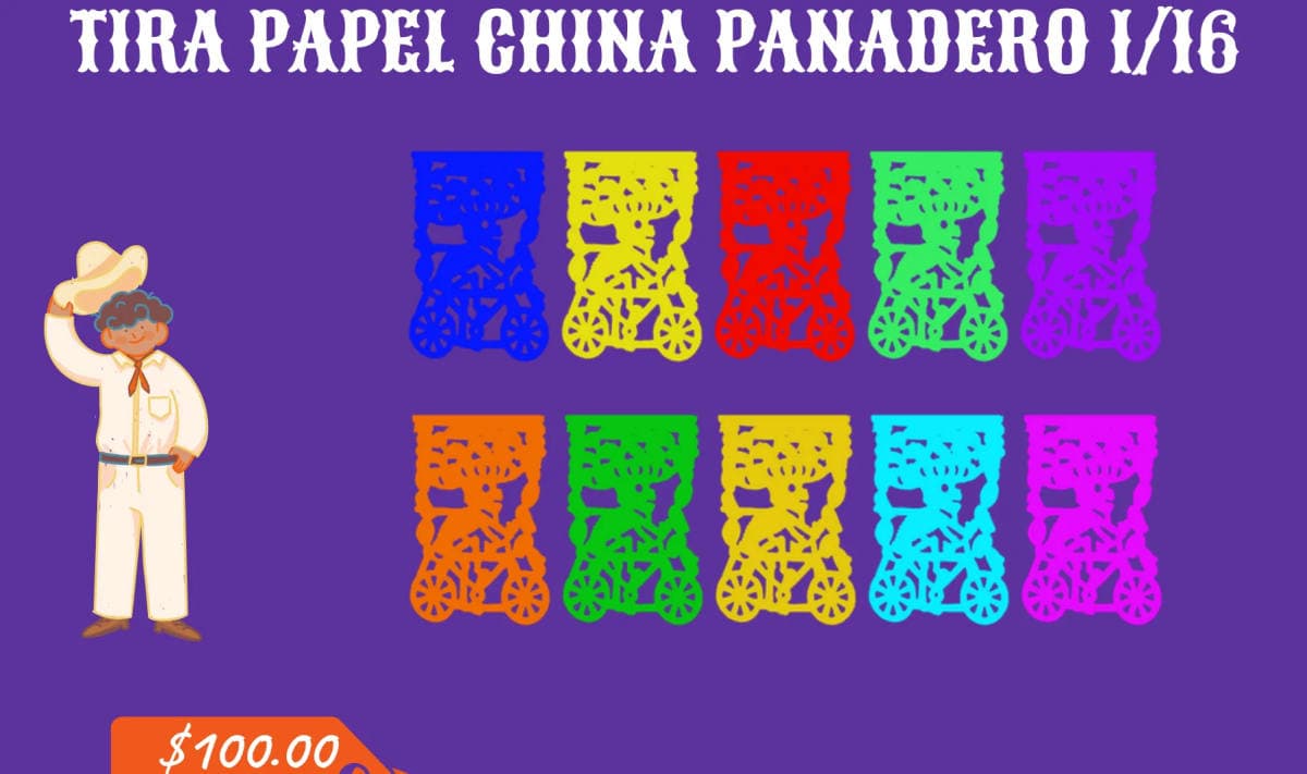 Tira Papel China Panadero 1/16 - Día de Muertos (Papel China) - Fabricado en Huixcolotla Puebla por DecorameC Tira Papel China Panadero 1/16 - Día de Muertos (Papel China) - Diseño - Papel Picado Auténtico DecorameC