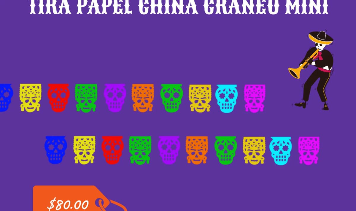 Tira Papel China Craneo Mini - Día de Muertos (Papel China) - Fabricado en Huixcolotla Puebla por DecorameC Tira Papel China Craneo Mini - Día de Muertos (Papel China) - Diseño - Papel Picado Auténtico DecorameC