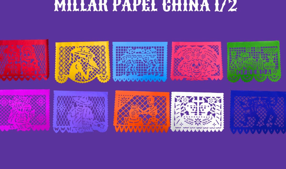 Millar Papel China 1/2 - Día de Muertos (Papel China) - Fabricado en Huixcolotla Puebla por DecorameC Millar Papel China 1/2 - Día de Muertos (Papel China) - Diseño - Papel Picado Auténtico DecorameC
