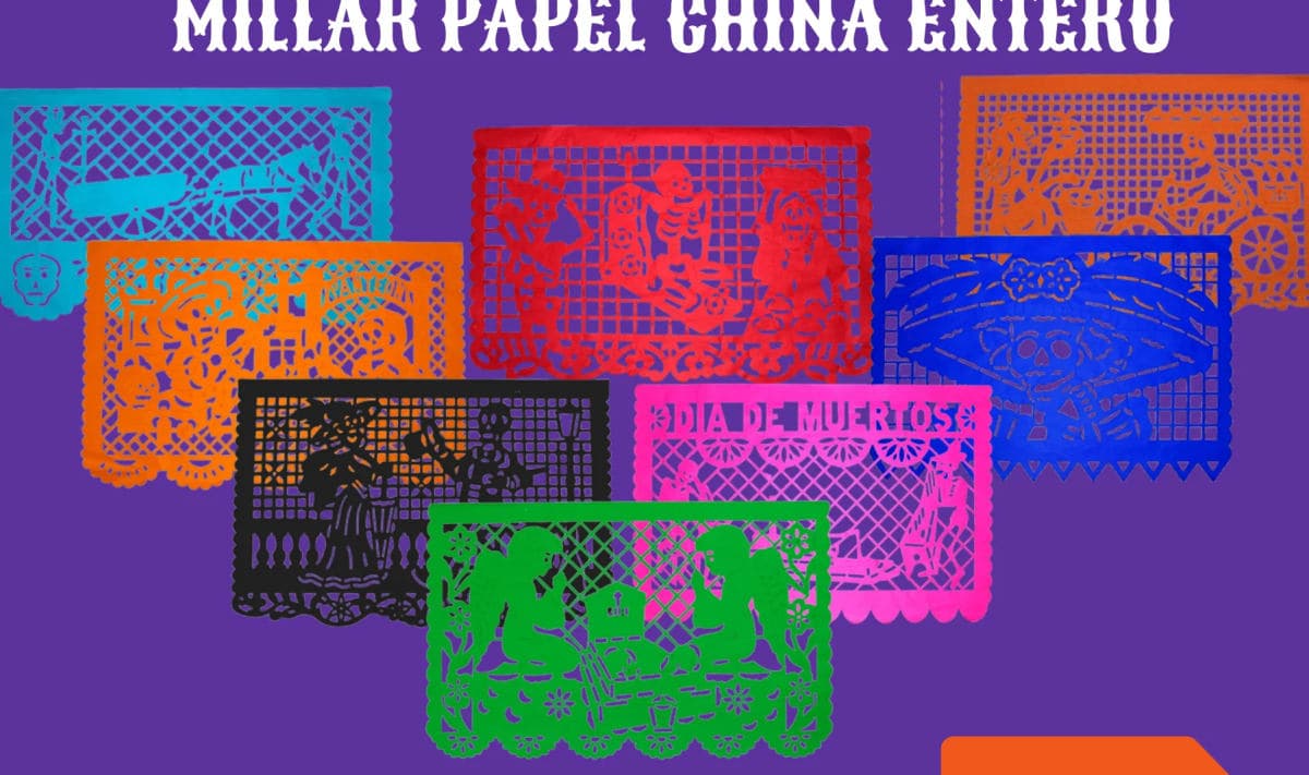 Millar Papel China Entero - Día de Muertos (Papel China) - Fabricado en Huixcolotla Puebla por DecorameC Millar Papel China Entero - Día de Muertos (Papel China) - Diseño - Papel Picado Auténtico DecorameC