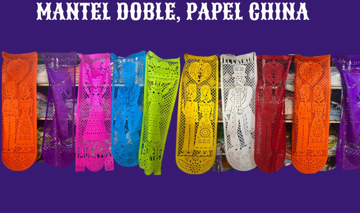 Mantel Doble, Papel China - Día de Muertos (Papel China) - Fabricado en Huixcolotla Puebla por DecorameC Mantel Doble, Papel China - Día de Muertos (Papel China) - Diseño - Papel Picado Auténtico DecorameC