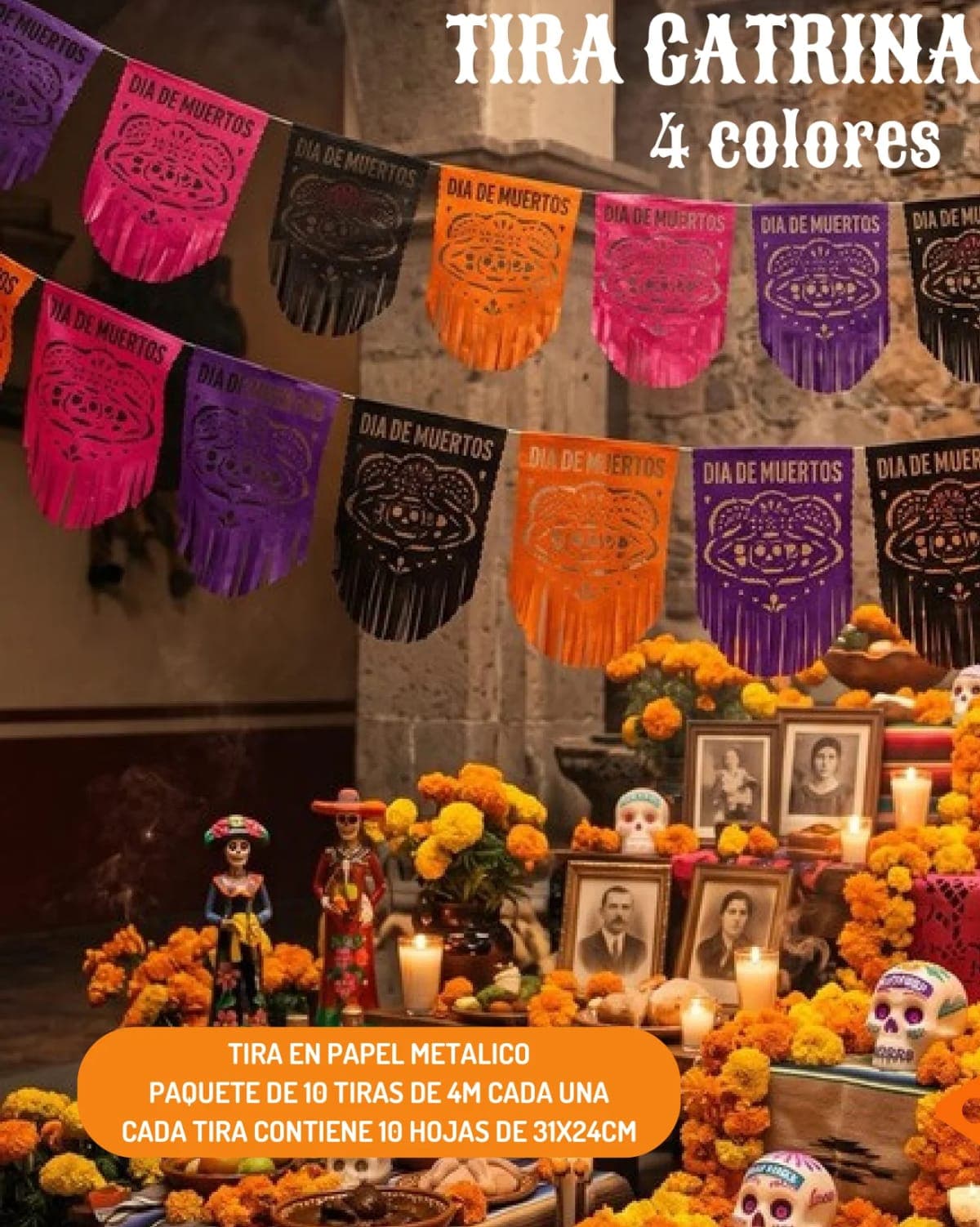 4 Colores - Día de Muertos (Papel Metalico) - Fabricado en Huixcolotla Puebla por DecorameC 4 Colores - Día de Muertos (Papel Metalico) - Diseño - Papel Picado Auténtico DecorameC