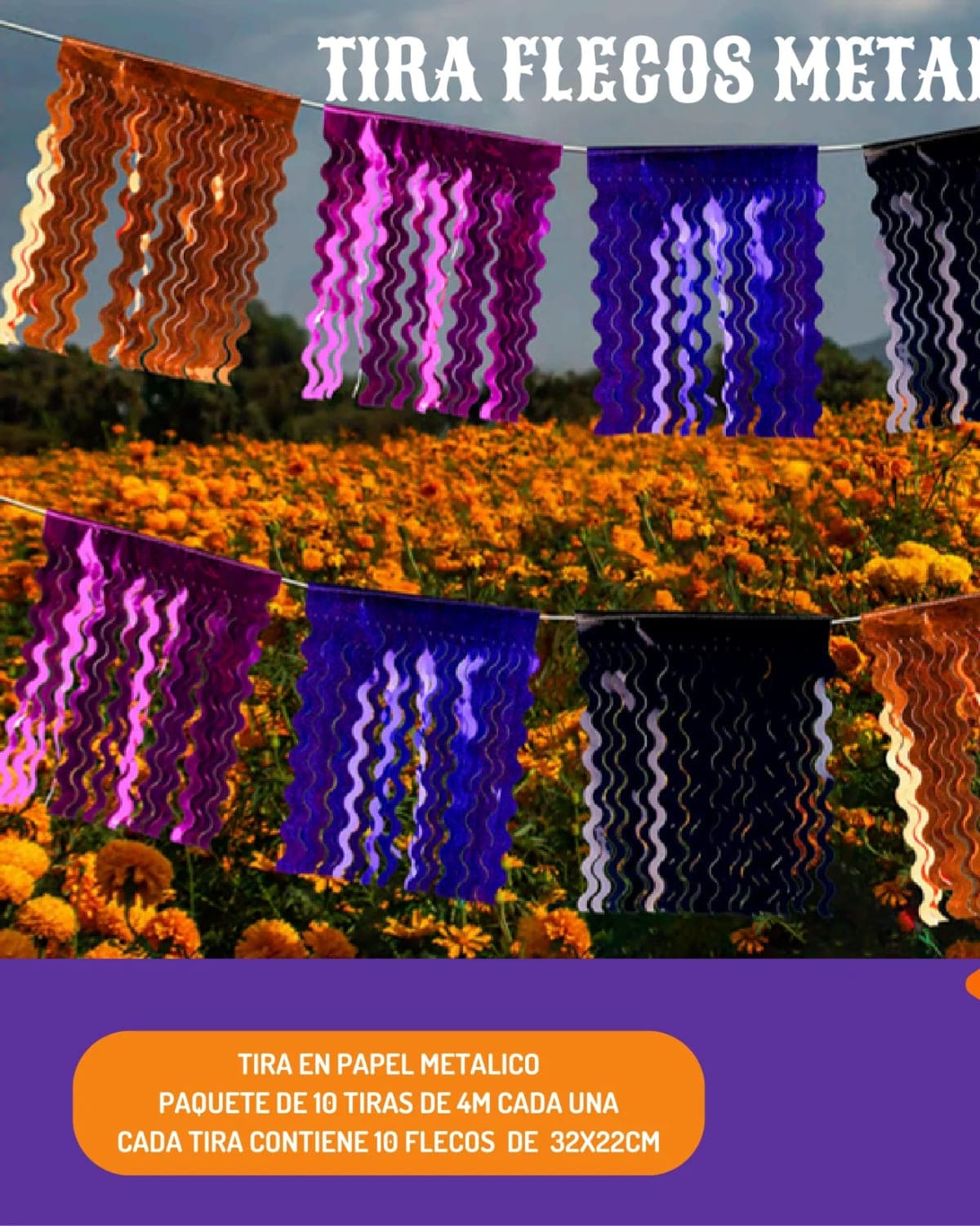 Tira En Papel Metalico - Día de Muertos (Papel Metalico) - Fabricado en Huixcolotla Puebla por DecorameC Tira En Papel Metalico - Día de Muertos (Papel Metalico) - Diseño - Papel Picado Auténtico DecorameC