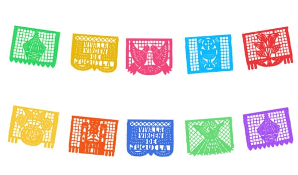 Tira Enramada de Papel Picado Virgen de Juquila Colores | Papel Picado DecorameC Huixcolotla Puebla Tira de Papel Picado Virgen de Guadalupe Enramada de Plastico - Papel Picado Artesanal DecorameC