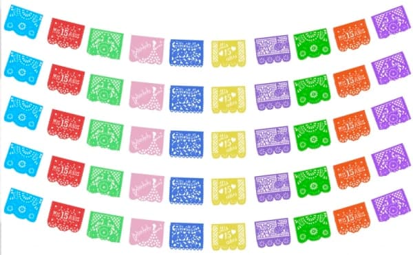 Tira de Plástico Picado para XV Años Lista para Colgar | Papel Picado DecorameC Huixcolotla Puebla TIRA DE XV AÑOS ENRAMADA LISTA PARA COLGAR DE PLASTICO PICADO - Papel Picado Artesanal DecorameC